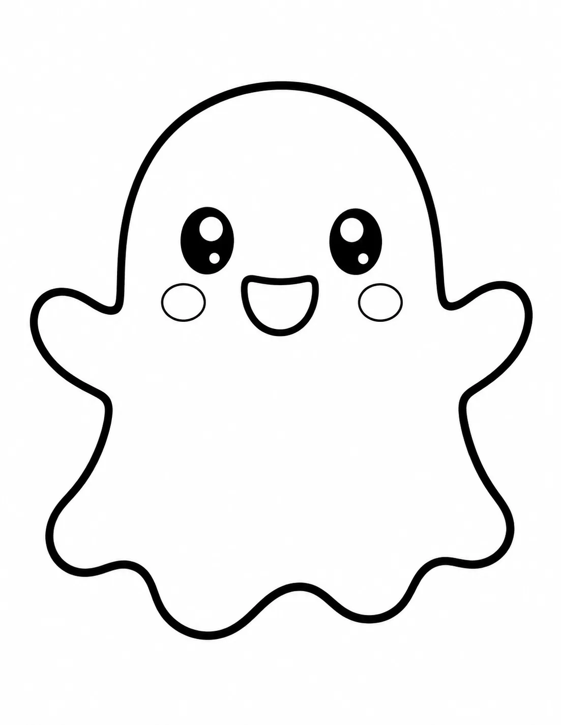 Cute smiling little ghost coloring page for young kids